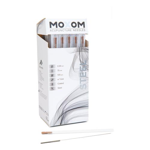 MOXOM Steel  - 0,30 x 75 mm - avec tubes de guidage & revêtement silicone - 100 aiguilles d'acupuncture, 1022113, Aiguilles d’acupuncture MOXOM