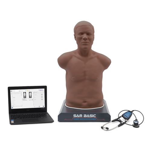 SAM Basic® Mannequin d'auscultation adulte à prix abordable avec ordinateur portable, peau sombre, 1023422, Auscultation