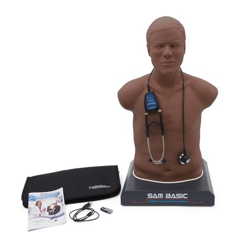 SAM Basic® Mannequin d'auscultation adulte à prix abordable avec ordinateur portable, peau sombre, 1023422, Auscultation