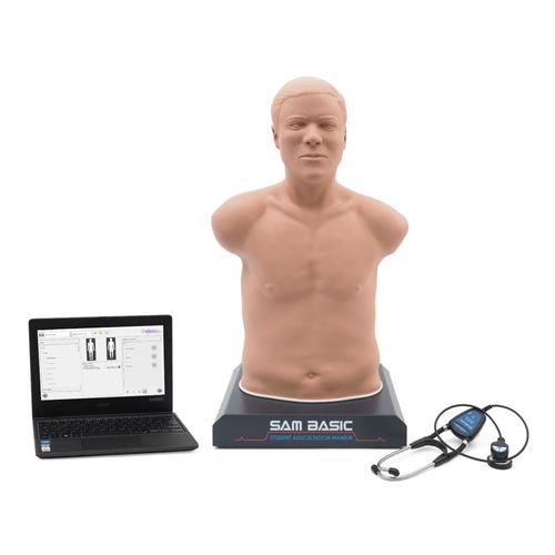 SAM Basic® Mannequin d'auscultation adulte à prix abordable avec ordinateur portable, peau claire, 1024090, Auscultation